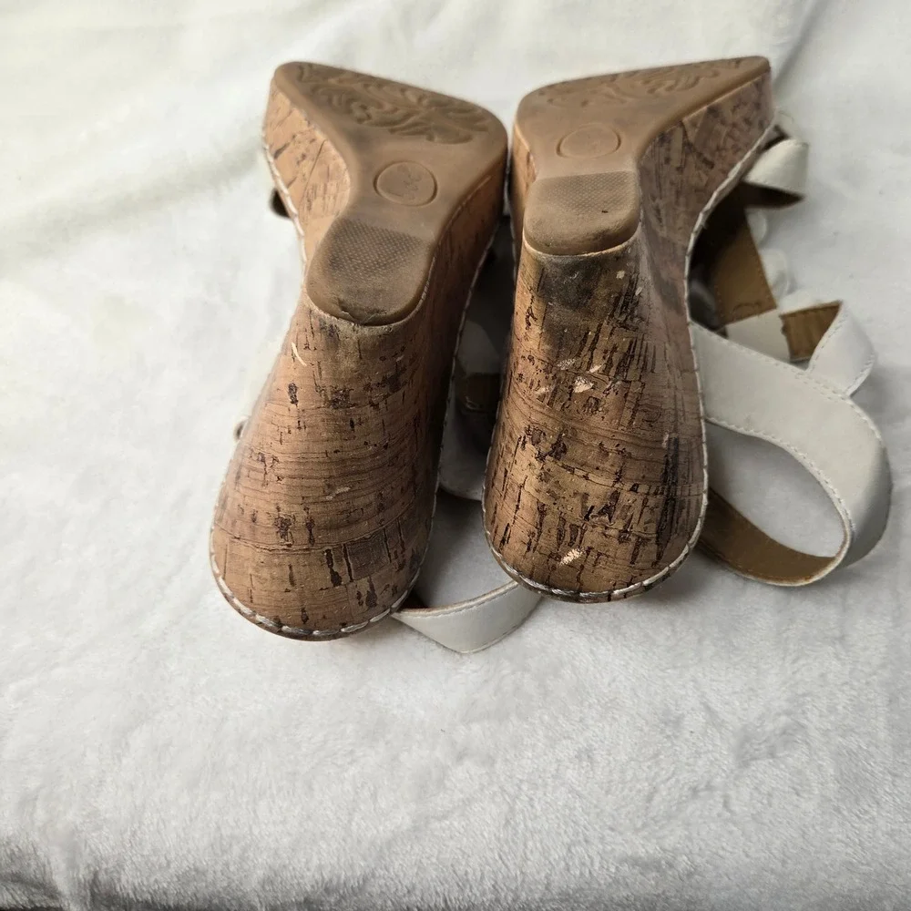 White Floral Wedge Sandals Cork Platform Strappy Summer Shoes Women Size 8